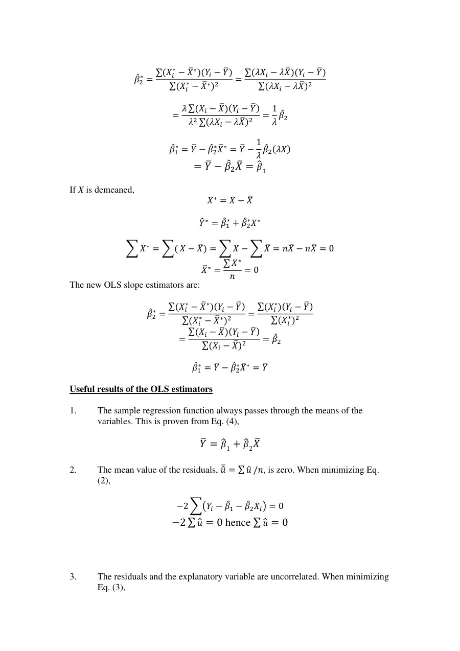 Notes On Econometrics - OLS Estimator Derivation - Notes ...